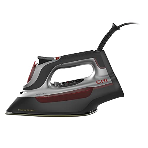 CHI Steam Iron for Clothes with Electronic Temperature Control, Titanium Infused Ceramic Soleplate, 1700 Watts, XL 10’ Cord, 3-Way Auto Shutoff, 300+ Holes, Professional Grade, Silver (13107)
