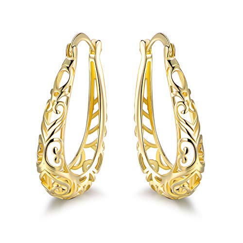 Barzel 18K Gold Plated Filigree Hoop Earrings