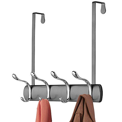 Book Cover mDesign Decorative Over Door 8 Hook Metal Storage - Long Easy Reach Organizer Rack for Coats, Hoodies, Hats, Scarves, Purses, Leashes, Bath Towels, Robes, Men, Womens Clothing - Graphite Gray/Chrome