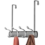 mDesign Steel Over Door Closet Organizer Hanger Rack with 8 Hooks for Bedroom, Bathroom, Office, Guest Room, Laundry - Holds Clothes, Hats, Towels, Robes, Bags - Vista Collection, Graphite Gray/Chrome