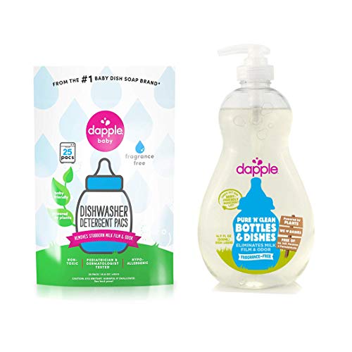 Book Cover Dapple Baby Bottle & Dish Liquid (16.9 oz) with Dapple Dishwasher Detergent Pacs (15.9 oz)