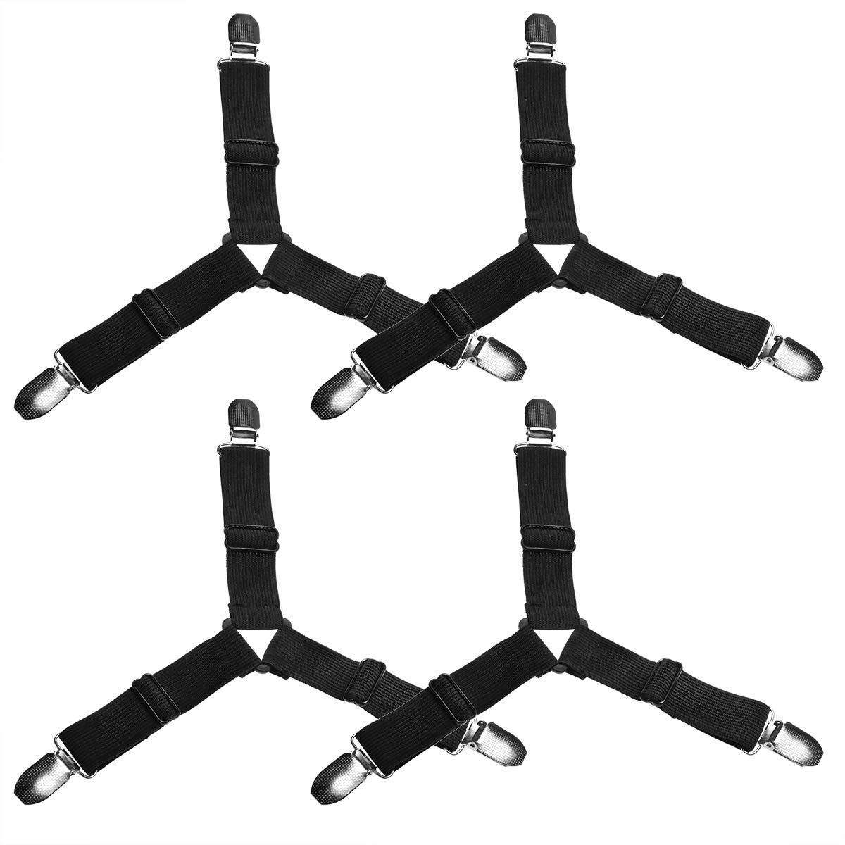 Hilltop Products 4 Pack - 3 Way Adjustable Bed Sheets Holders, Fastener, Elastic Band Clip, Upholstery Suspender for Bed Sheets, Mattress Covers