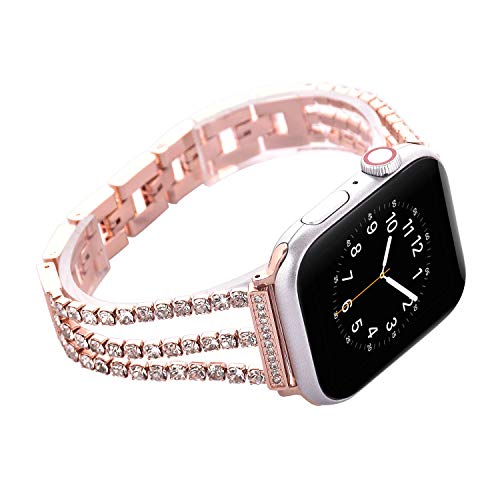 NikoStore Watch Straps Compatible Apple Watch 38mm/40mm,Women Glitter Stainless Steel Band,Rose Gold Bracelet with Folding Clasps Replacement Wristband for iWactch 40mm Series 4/3/2/1