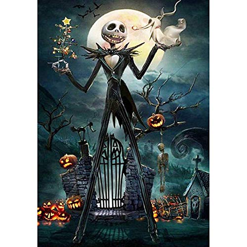 5D Diamond Painting Kit Full Drill, DIY Diamond Rhinestone Painting Kits Embroidery Arts Craft,Wall Decor Birthday, Anniversary, Wedding Gift,11.8" X 15.7" (Skull Ghost Pumpkin)