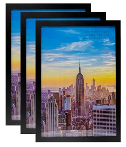 Frame Amo 13x19 Black Modern Picture or Poster Frame, 1 inch Wide Border, Acrylic Face, 3-Pack