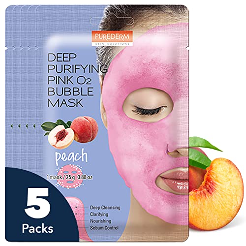 Deep Purifying Pink O2 Bubble Mask (5pack) Korean beauty Bubble mask Cleansing foam Cleanser Purifying mask Peach Nourishing for Acne detox and Pores