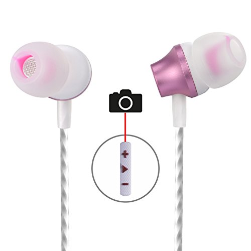 in-Ear Earbuds with Selfie, Kicoeoy Wired Earphones Stereo Bass Headphones Noise Cancelling Headset with Built-in Mic and Volume Control 3 Extra Silicone Ear Buds(S/M/L) (Rose Gold)