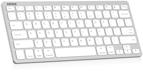 Arteck Ultra-Slim Bluetooth Keyboard Compatible with iPad 10.2-inch/iPad Air/iPad 9.7-inch/iPad Pro/iPad mini, iPhone and Other Bluetooth Enabled Devices Including iOS, Android, Windows Silver