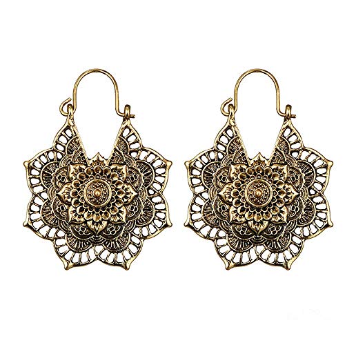 Orcbee  _Antique Silver Gypsy Indian Tribal Ethnic Hoop Dangle Mandala Boho Earrings