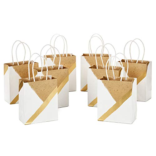 Hallmark 6" Small Paper Gift Bags - White and Kraft (Pack of 8 for Birthdays, Weddings, Christmas, Hanukkah, Baby Showers, Bridal Showers and More)