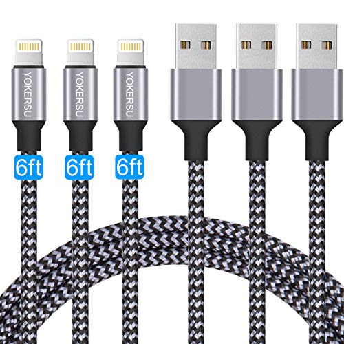 iPhone Charger, Nylon Braided Lightning Cable YOKERSU 3PACK 6ft Phone Data Sync Transfer Fast Charging Cord [Apple MFi Certified] Compatible with iPhone 13 12 11 Pro Max XS MAX XR X 8 7 Plus SE iPad