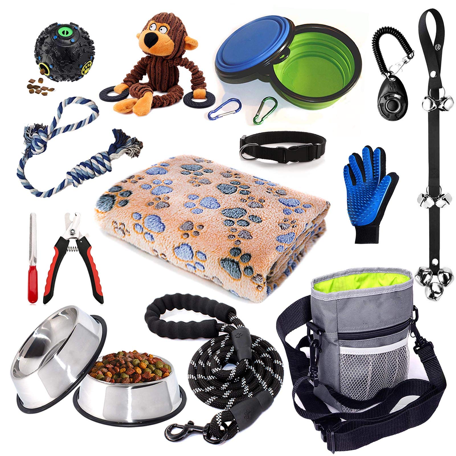 Puppy Starter Kit,15 Piece Dog Supplies Assortments,Set Includes:Dog Toys | Dog Essentials | Puppy Training Supplies | Dog Grooming Tool | Dog Leashes Accessories | Feeding & Watering Supplies Upgraded Version Puppy Supplies Set