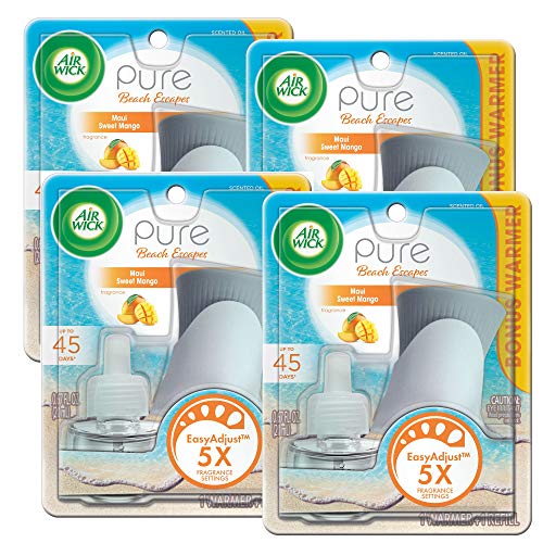 Air Wick Plug in Scented Oil Kit, (Warmer +1 Refill), Pure Beach Escapes, Pure Maui Sweet Mango, Essential Oils, Air Freshener, 4 Count