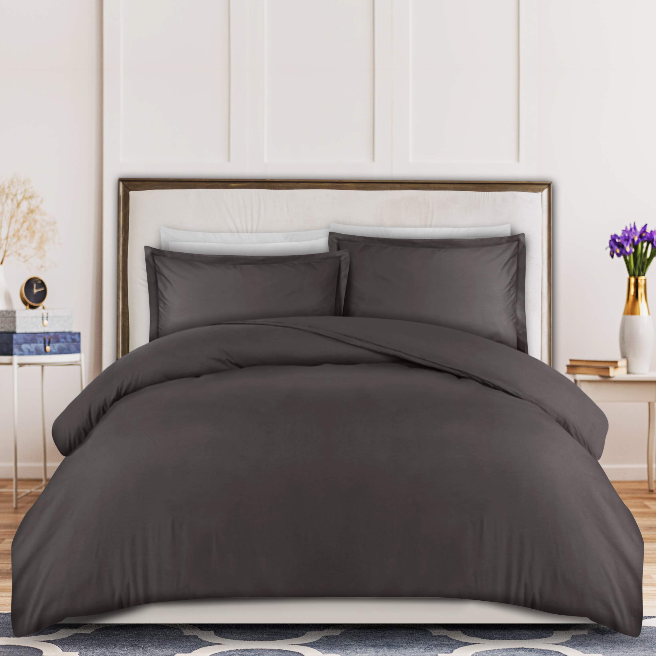 Book Cover Utopia Bedding 3-Piece Duvet Cover Set – 1 Duvet Cover with 2 Pillow Shams - Soft Brushed Microfiber Fabric - Shrinkage and Fade Resistant - Easy Care (Queen, Dark Grey)