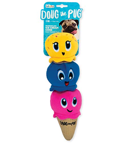Doug The Pug by Outward Hound Incrediplush Ice Cream Cone Squeaky Plush Dog Toy