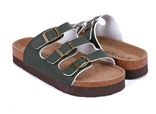 Seranoma Women's Triple Adjustable Buckle Platform Slide | Open Toe Slip On | Summer Cork Sandal | High Platform | Metal Buckle