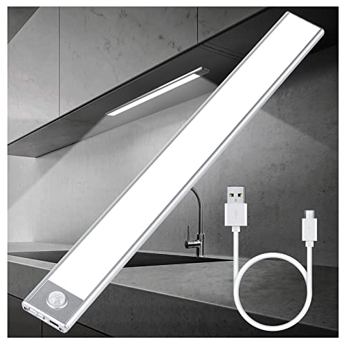 70-LED Under Cabinet Lights, 16 Inch Motion Sensor Under Counter Light with 1500 Mah Rechargeable Battery, Under Cabinet Lighting for Kitchen Wardrobe Hallway Stairs Camping