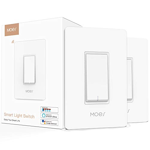 MOES 3-Way WiFi Smart Switch for Light Fan,Compatible with Alexa and Google Home,No Hub Required,Smart Life APP Provides Control from Anywhere （White 2Pack）