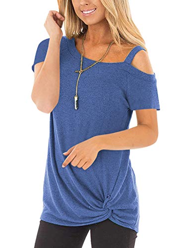BABEIYXM Women's Soild One Shoulder Long/Short Sleeve Tops Tee with Knot Front Shirts Blouses Cold Shoulder