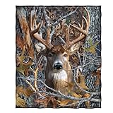 Dawhud Direct Camo Buck Deer Fleece Blanket for Bed Size 50" x 60" Woodland Fleece Throw Blanket for Men, Women and Kids Super Soft Plush Deer Blanket Throw, Animal Print Blanket, Blanket for Kids
