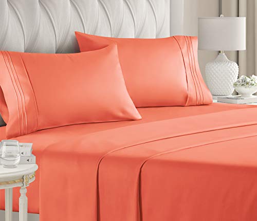 Book Cover Queen Size Sheet Set - 4 Piece Set - Hotel Luxury Bed Sheets - Extra Soft - Deep Pockets - Easy Fit - Breathable & Cooling - Wrinkle Free - Comfy – Coral Bed Sheets - Queens Sheets – 4 PC