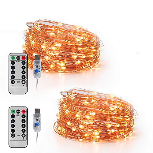 DingDian LED 16.4FT 50 LED USB Twinkle Fairy Lights with Remote, 8 Modes Warm Light Copper Wire Lights for Bedroom Christmas (2 Pack, 16.4 ft)