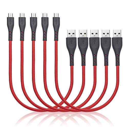 Book Cover 1ft Short Micro USB Charger Cable, CABEPOW 5Pack 1foot Nylon Braided Android Charging Cable Cord, High Speed USB Data Sync Charger Cord for Samsung, HTC,Motorola,Nokia,Kindle,MP3,Tablet and More -Red