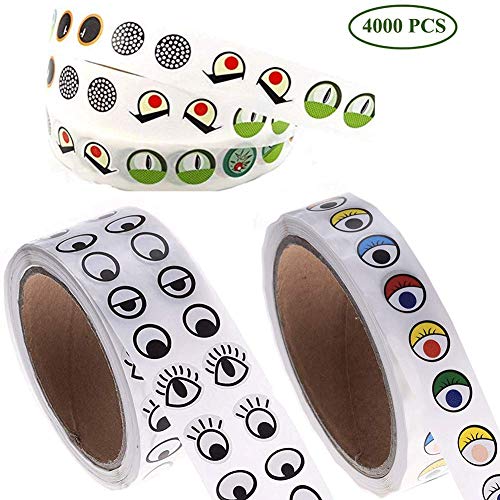 Fumark 3rolls Assorted 4000pcs Eye Stickers for Children School Classroom Crafts Projects, Cute Colorful Eyes Self Adhesive Stickers for Handmade Crafts, Toys and Home Decoration (Black More)