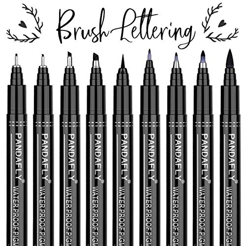 Book Cover Hand Lettering Pens, Caligraphy Brush Pens Art Markers for Beginners Writing, Drawing, Artist Sketch, Watercolor Illustration, Signature, Scrapbooking, Bullet Journaling, 9 Size (Black)