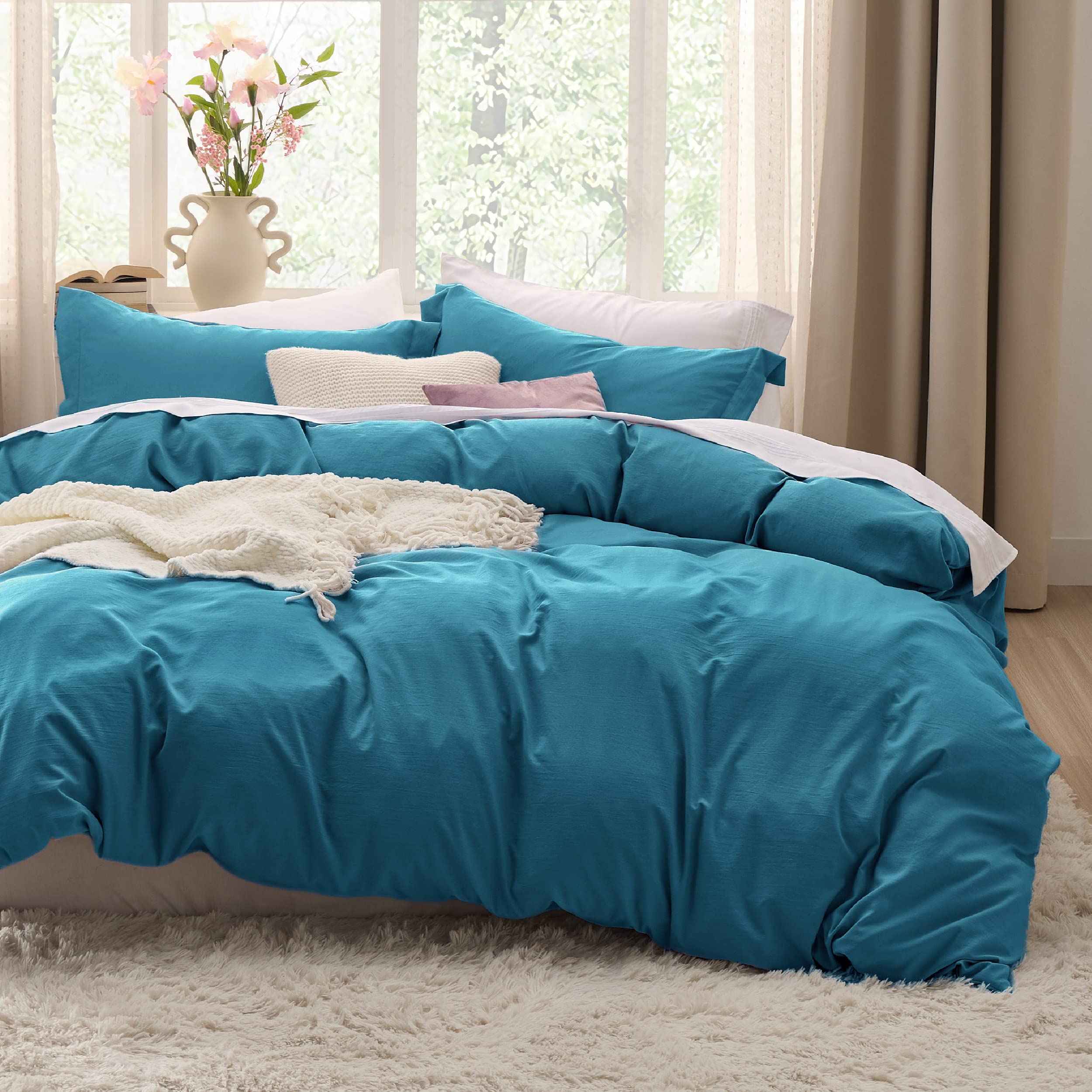Book Cover Bedsure Teal Duvet Cover Queen Size - Soft Prewashed Queen Duvet Cover Set, 3 Pieces, 1 Duvet Cover 90x90 Inches with Zipper Closure and 2 Pillow Shams, Comforter Not Included Teal (No Comforter) Queen (90
