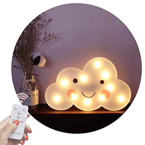 Book Cover Obrecis Light Up Cloud Marquee Sign, Remote Control Cloud Marquee Light White Printed Cloud Lamp for Bedroom, Nursery Room, Child Kids Girls Decor (White Smile Cloud)