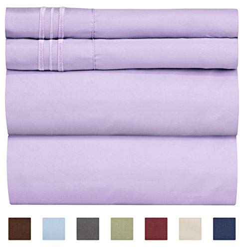Book Cover King Size Sheet Set - 4 Piece - Hotel Luxury Bed Sheets - Extra Soft - Deep Pockets - Easy Fit - Breathable & Cooling Sheets - Wrinkle Free - Comfy - Lavender Bed Sheets - Kings Sheets - 4 PC