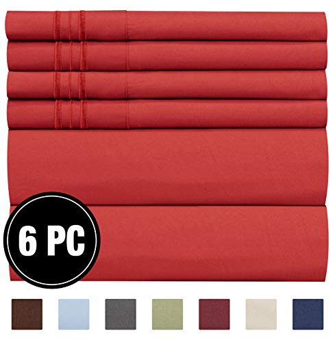Book Cover Queen Size Sheet Set - 6 Piece Set - Hotel Luxury Bed Sheets - Extra Soft - Deep Pockets - Easy Fit - Breathable & Cooling Sheets - Wrinkle Free - Comfy - Red Sheets - Queens Sheets - 6 PC