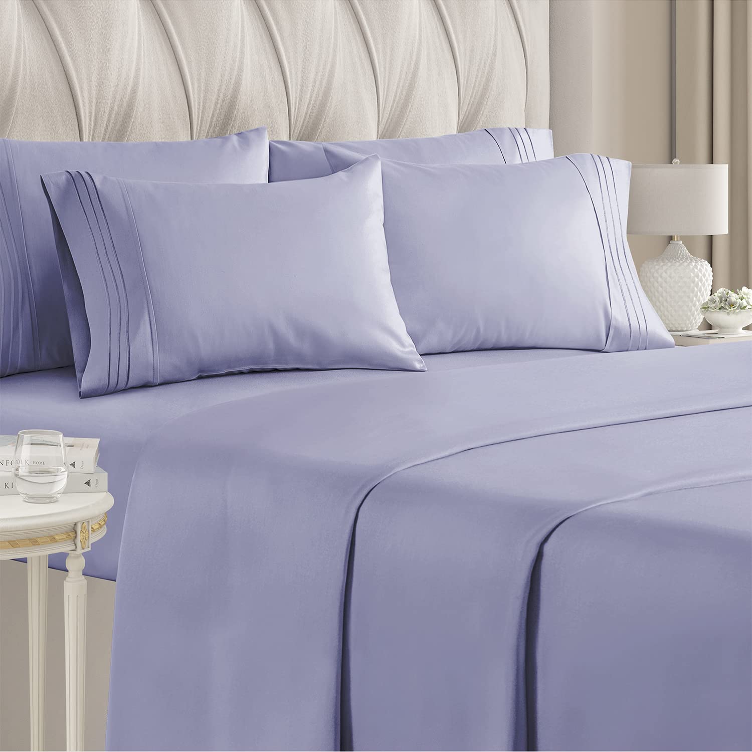 Book Cover King Size Sheet Set - 6 Piece Set - Hotel Luxury Bed Sheets - Extra Soft - Deep Pockets - Easy Fit - Breathable & Cooling Sheets - Wrinkle Free - Comfy - Lavender Bed Sheets - Kings Sheets - 6 PC 18 - Lavender King