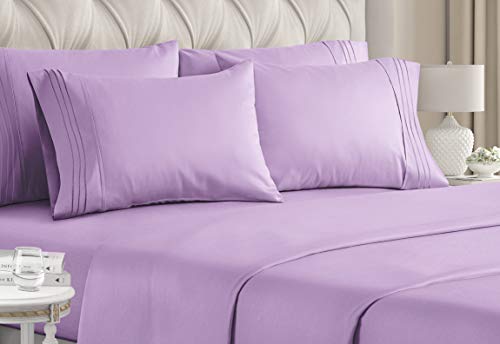 Book Cover Queen Size Sheet Set - 6 Piece Set - Hotel Luxury Bed Sheets - Extra Soft - Deep Pockets - Easy Fit - Breathable & Cooling Sheets - Wrinkle Free - Comfy - Lavender Sheets - Queens Sheets - 6 PC