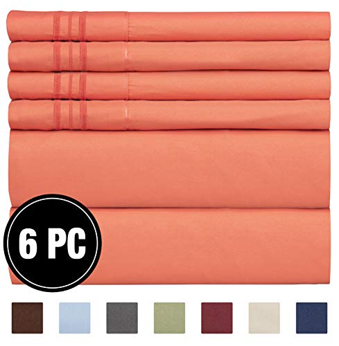 King Size Sheet Set - 6 Piece Set - Hotel Luxury Bed Sheets - Extra Soft - Deep Pockets - Easy Fit - Breathable & Cooling Sheets - Wrinkle Free - Comfy - Coral Bed Sheets - Kings Sheets - 6 PC