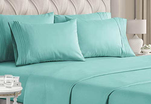 Book Cover Queen Size Sheet Set - 6 Piece Set - Hotel Luxury Bed Sheets - Extra Soft - Deep Pockets - Easy Fit - Breathable & Cooling Sheets - Wrinkle Free - Comfy - Spa Blue Sheets - Queens Sheets - 6 PC