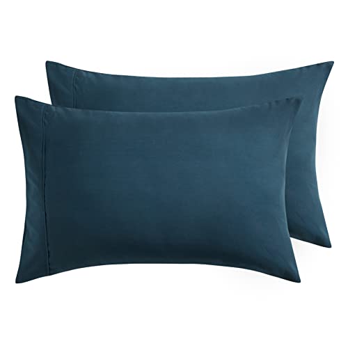 Book Cover Bedsure Queen Pillowcases Set of 2 - Navy Pillow Cases Queen Size 2 Pack 20 x 30 inches, Brushed Microfiber, Pillow Case Covers with Envelop Closure