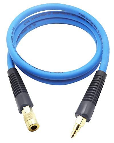 Book Cover YOTOO Hybrid Lead in Air Hose 3/8-Inch by 6-Feet 300 PSI Heavy Duty, Lightweight, Kink Resistant, All-Weather Flexibility with Bend Restrictors, 1/4-Inch Industrial Quick Coupler and Plug, Blue