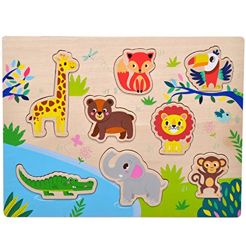Book Cover GYBBER&MUMU Wooden Puzzles Animals Colorful Cartoon Patter Educational Toys