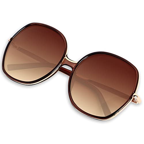 ANDWOOD Oversized Sunglasses Big Large Women Square Wide Black Brown Retro Trendy Pink
