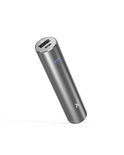 Mini Portable Charger 3350mAh Xcentz, Compact External Battery Premium Aluminum with Flashlight Lipstick-Sized Pocket Phone Charger LG Cells for iPhone, Samsung Galaxy, Other Android Phone - Grey