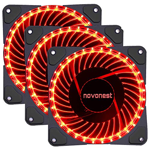 upHere- 120mm Sleeve Bearing 3-Pin 32 Red LED Silent Fan for Computer Cases, CPU Coolers, and Radiators-Red,32R3-3