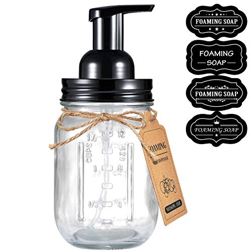 Mason Jar Foaming Soap Dispenser - Rustproof Stainless Steel Lid / BPA Free Pump,With Chalkboard Labels - Rustic Farmhouse Decor Hand Soap Dispenser for Bathroom Vanities,Kitchen Sink,Countertops