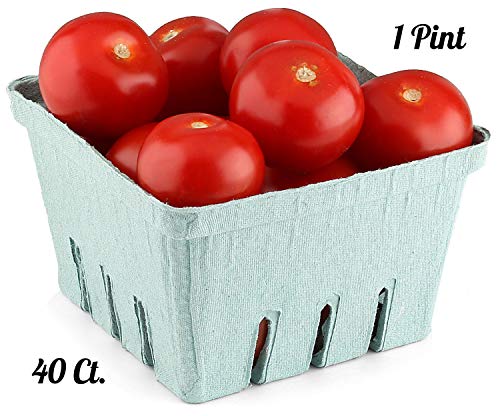 [Pint Size] Green Molded Pulp Berry/Produce Vented Baskets, Fruit And Vegetable Containers, Great For Arts N Crafts. (40 Ct.)