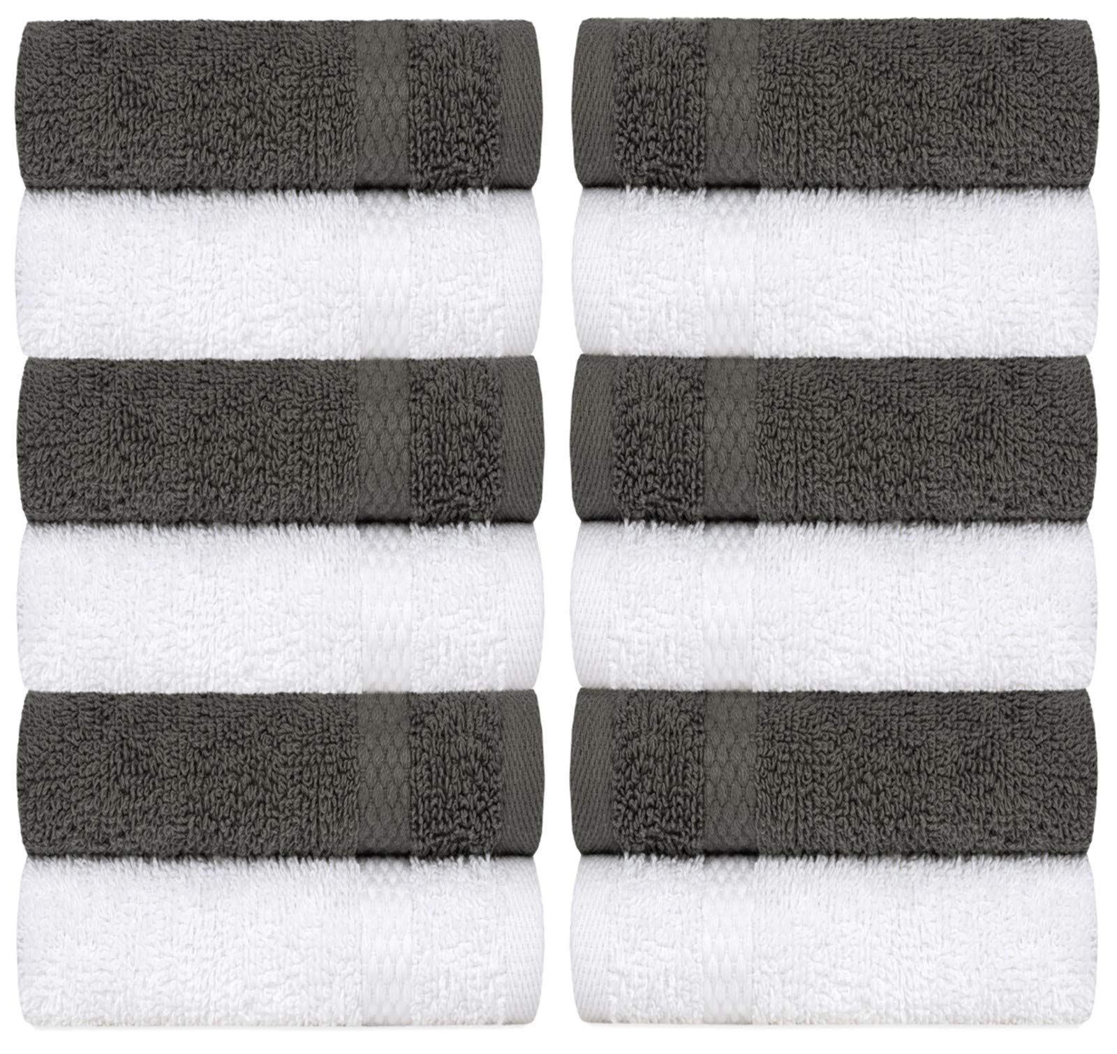 Book Cover White Classic Luxury Cotton Washcloths - Large Hotel Spa Bathroom Face Towel | 12 Pack | (6-Grey/6-White) Grey/White