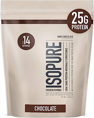 Book Cover Isopure Naturally Flavored, Keto Friendly Protein Powder, 100% Whey Protein Isolate, Flavor: Natural Dark Chocolate, 1 Pound