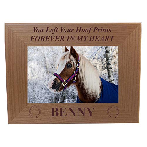 Book Cover You Left Your Hoof Prints Forever in My Heart - Custom Engraved Alder Wood Picture Frame - Add Your Horses Name (5x7 Horizontal)