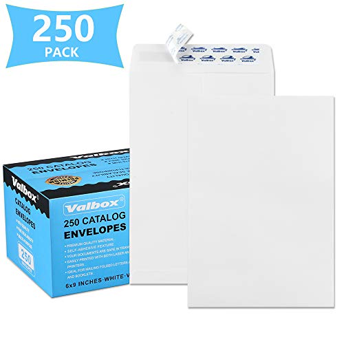 ValBox 6x9 Self Seal Security Catalog Envelopes 250 Count Small White Envelopes for Mailing, Storage and Organizing