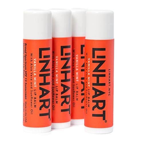 Linhart 100% Natural Beeswax Lip Balm - SPF 15 Lip Balm with Organic Moisturizing Ingredients - Vanilla Mint Flavor (4 Pack)